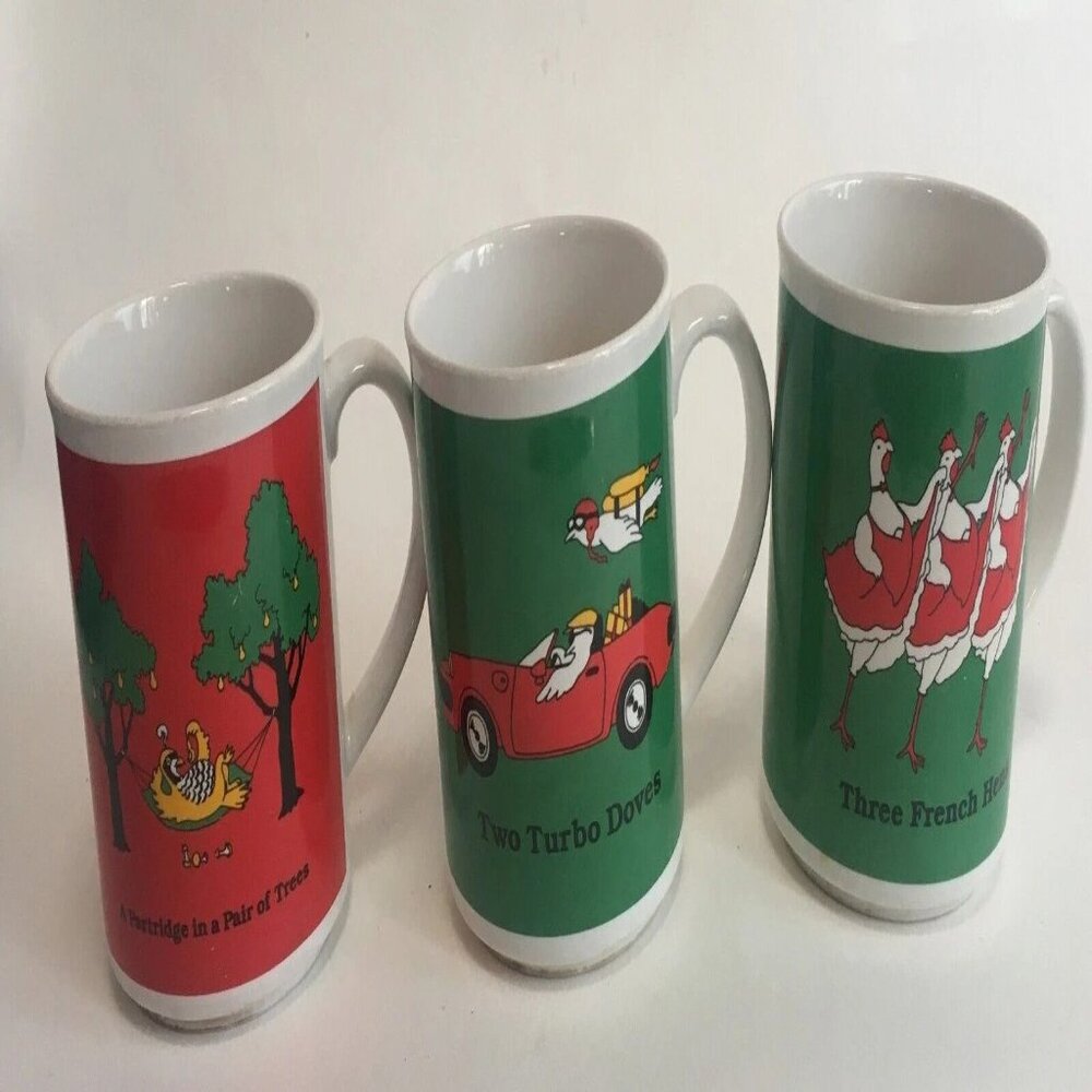 Twelve Days of Christmas Lot of 3 Mugs Carousel Creations 1988 Bird Mug Retro